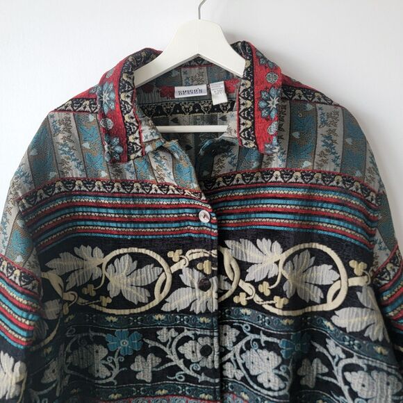 Chico's Design womens Floral Tapestry jacket size L art to wear button front - Picture 3 of 8